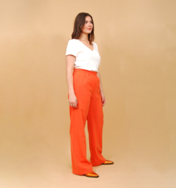 Haer Pant 4 - Bandplooipantalon met steekzakken in oranje