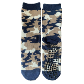 Yellow Moon 8607 7000 warme sok met antislip blauw/camel