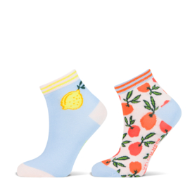 YELLOW MOON 28065 sneakersok 2 paar  zalm/lichtblauw fruit/print