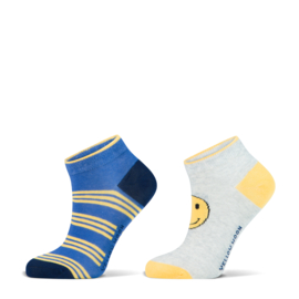 YELLOW MOON 21070 sneakersok 2 paar  geel/grijs/blauw/streep/print