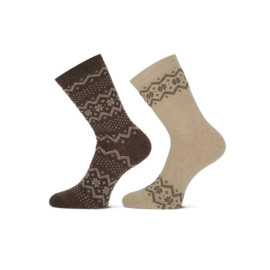 TECKEL 13172 dames wollen sok 2-pack beige /bruin