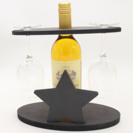 wijnhouder voor fles wijn en twee glazen met ster (zwart)