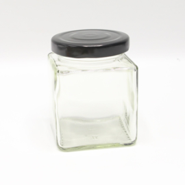 Glazen mini potje vierkant met zwarte dop 106ml