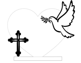 MDF hart incl. ovale standaard met kruis en vredesduif