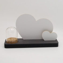 Plankje sublimatie 2 harten met glazen globe en kurkstop