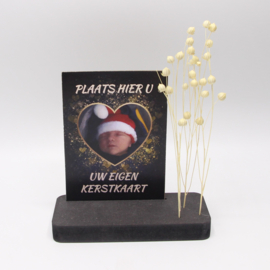 plankje breed 17,5x6,5cm voor foto of kaart met gleuf 12,5cm voor droogbloemen zwart