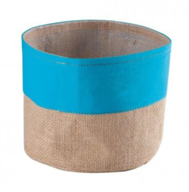 jute mandje 13x15cm met aqua rand