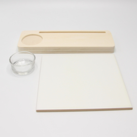 plankje met theelichthouder en sublimatietegel 15x15cm