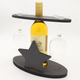 wijnhouder voor fles wijn en twee glazen met ster (zwart)