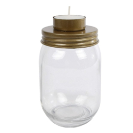 glazen pot met deksel voor theelichthouder "goud"