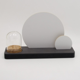 plankje sublimatie 2 cirkels met glazen globe en kurkstop