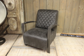 Industriële fauteuil geschuurd leer antraciet