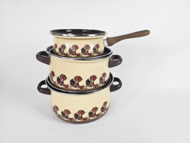 Dutch design - vintage - retro - Brabantia - Batique decor - pannenset (3) - emaillen -  70's
