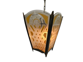Amsterdams school stijl - lantaarn - hanglamp - glas - messing - 1930's