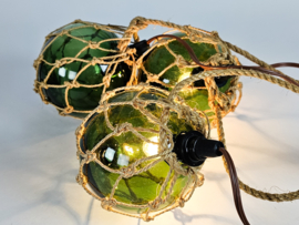 Vintage macrame 'Zeeuwse bol'  met verlichting (set 3) - glas - Space age - 70's