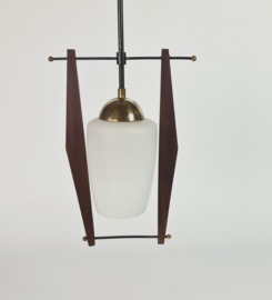 Mid century - atrr. Still Novo - Italië - hanglamp - opaline - messing - teak - 60's