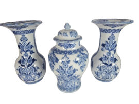 Petrus Regout - kaststel  -  decor: 'Japansch' - trompet vazen - (3 delig) - antiek - handbeschilderd - blindmerk - 1890/1910