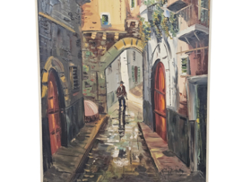 Olieverf op canvas - Steegje Franse Rivièra - Spanje - 1960's