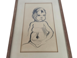 Jos(e) Pirkner - Houtskool - Krijt - Babyportret - 1975