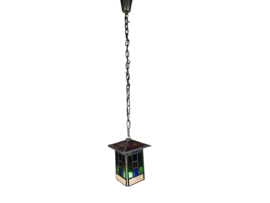 Vintage glas-in-lood hanglamp - lantaarnlamp - Amsterdamse school stijl