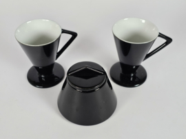 Vintage - Porselein - Memphis Milano stijl -  kopjes (2) en suikerpotje - 80's