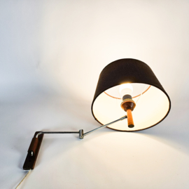 Vintage - ellebooog/knikarm wandlamp - teak - chroom - 1960's