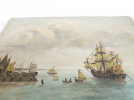 Maritiem - Zeegezicht - Olieverf op doek - Nederlandse vloot - 3e kwart 20e eeuw