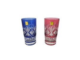 Kagami kristal - Edo Kiriko - rood & blauw - 2 stuks - Japan - 2000