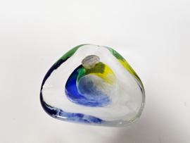 Glas galarie - helder glas - blauw - geel - Studio glas - 80's