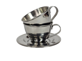 Nanni Italy P&B  - RVS  -  2 x design dubbelwandige espresso kop en schotel - Italie - 1980's