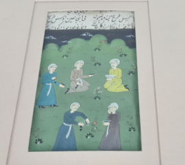 Watercolor - Manuscript - Antiek - Indo - Perzisch - handgeschept papier - miniaturen (3)  - handgeschreven teksten - 19e eeuw