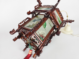 Chinese lantaarn chandelier - rozen hout - gedecoreerd glas -  2e helft 20e eeuw