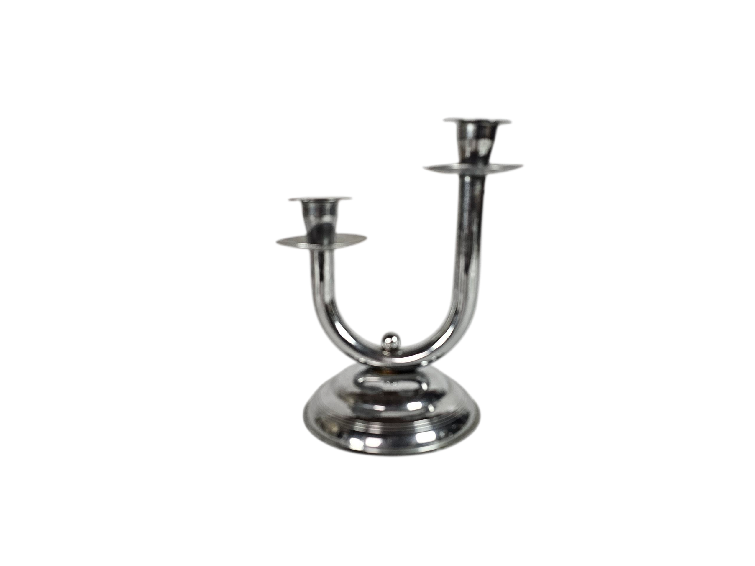 Art Deco - decoratief verchroomde kandelaar - Bauhaus stijl -  Holland - 30's