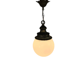 Vintage - Hollywood Regency stijl - hanglamp - bollamp - verguld - Art Deco - opaalglas - 1970's