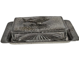 Unity pewter - Art Deco - Caviar dish - glas - tin - gemerkt -  Engeland - 2e helft 20e eeuw