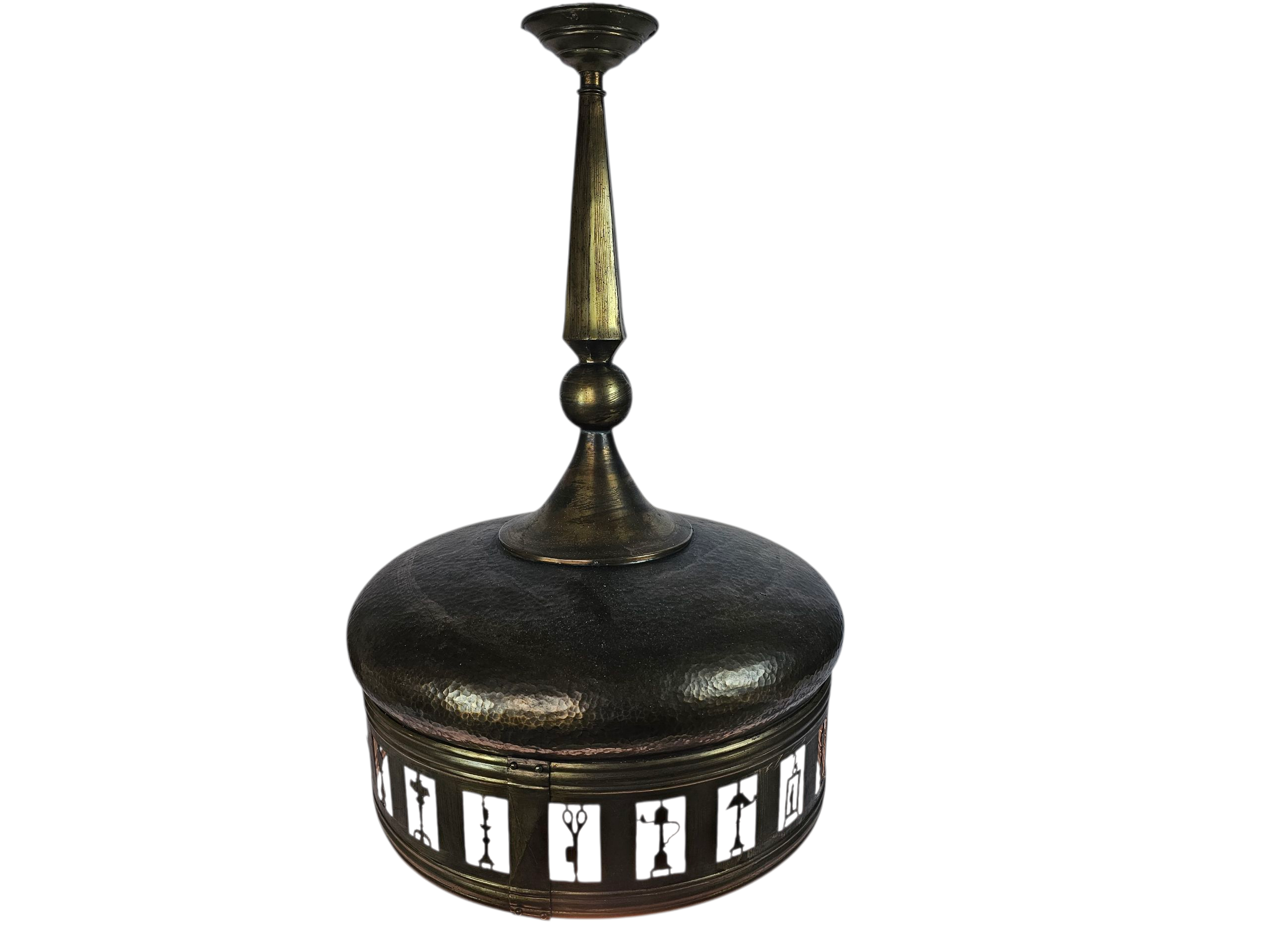 Art Deco - hanglamp - gehamerd beslag - koper - messing - 1930's