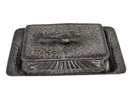 Unity pewter - Art Deco - Caviar dish - glas - tin - gemerkt -  Engeland - 2e helft 20e eeuw