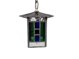 Vintage glas-in-lood hanglamp - lantaarnlamp - Amsterdamse school stijl