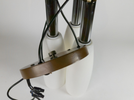 Dutch design - Philips - 3 armige armatuur - kelkglazen - verchroomde sierbuizen - satijnglas - hanglamp - 70's
