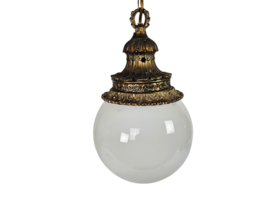 Vintage - Hollywood Regency stijl - hanglamp - bollamp - verguld - Art Deco - opaalglas - 1970's