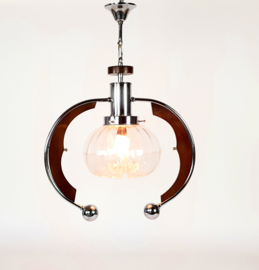 Mazzega Murano - glas- hanglamp - teak - chroom - 1960