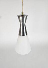 Hala Zeist - hanglamp - diabolo - melkglas - aluminium - 80's