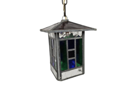 Vintage glas-in-lood hanglamp - lantaarnlamp - Amsterdamse school stijl