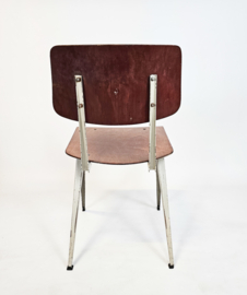 Galvanitas -  S16 - Industriële Schoolstoel Cementgrijs (RAL7033) / Bruine Rug en Zitting - 60's