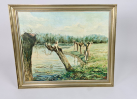 Olieverf op doek - polderlandschap - Nisse - 1977 - gesigneerd