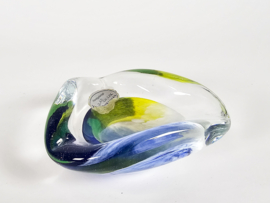 Glas galarie - helder glas - blauw - geel - Studio glas - 80's