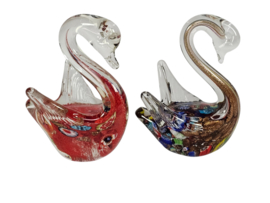 Murano - zwanen (2) - glas - kristal - beeldjes - figurines - 90's
