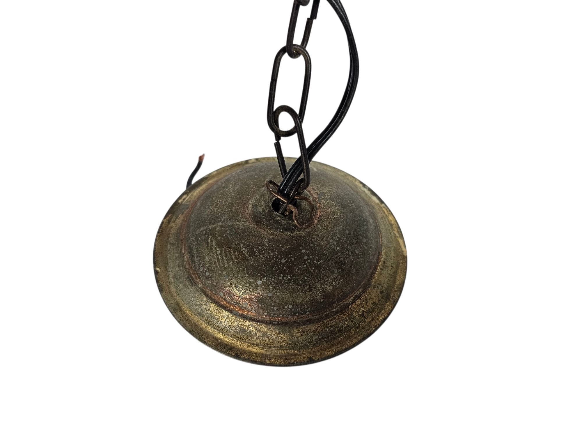 Art Deco - Lantaarn hanglamp - messing - gesatineerd glas