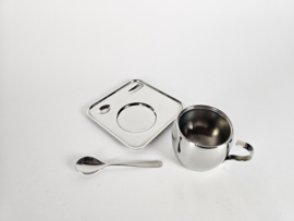 Tramontina -  (4) x espresso set - dubbelwandige kop - staal - Brazilië - 1980's