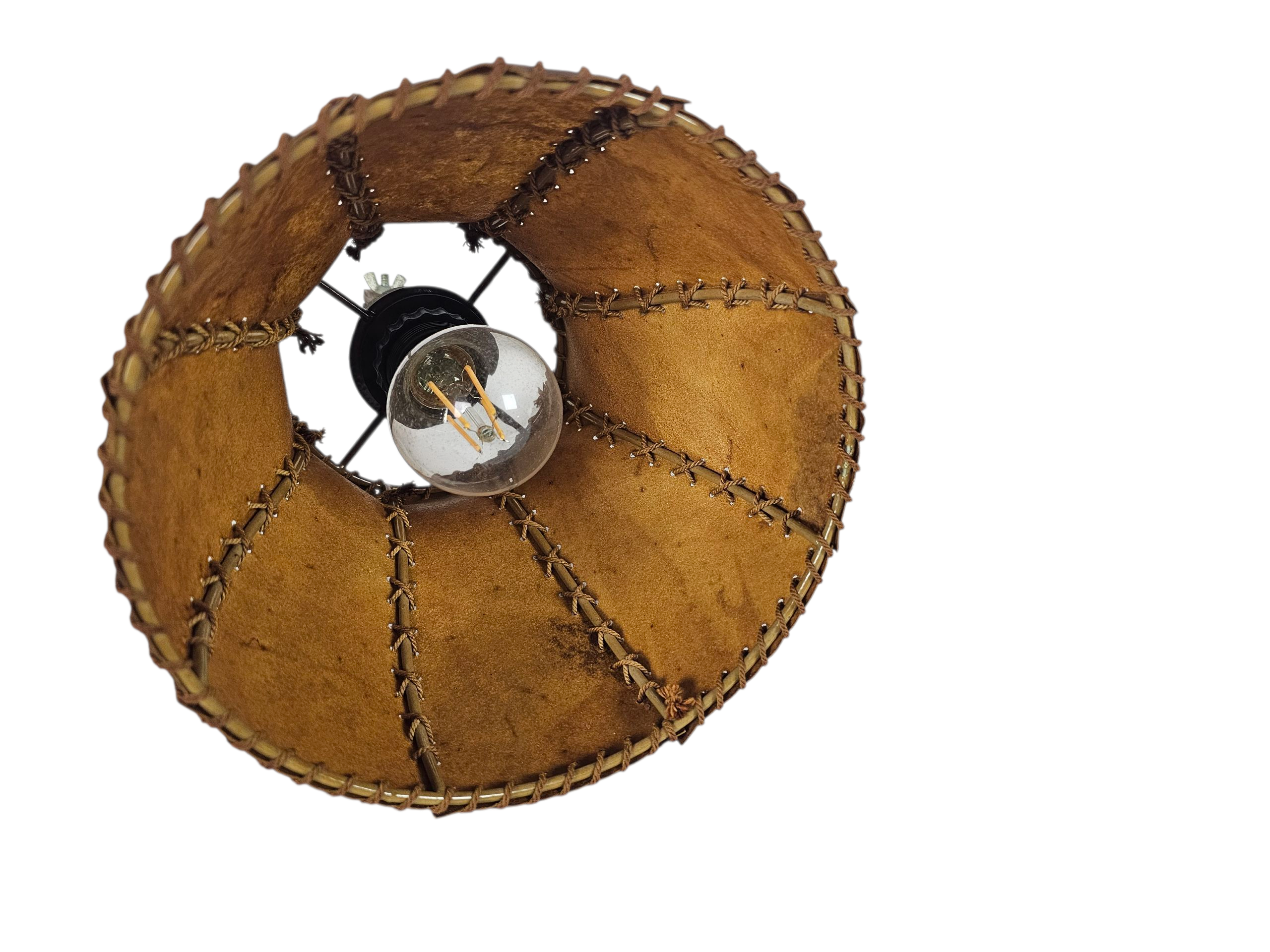 Schaarlamp | Harmonicalamp | wandlamp | vintage | eiken | varkensblaas | 70's |